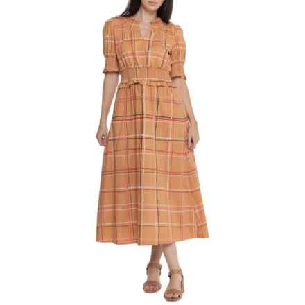 Spartina 449 Adelaide Dash Plaid Midi Dress - Elbow Sleeves in Botanic Garden Dash