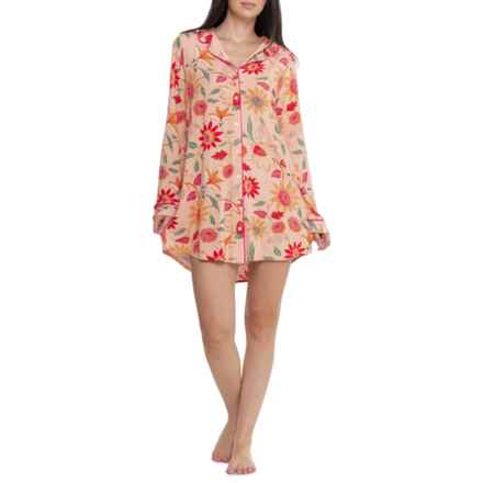 Spartina 449 Botanic Garden Sleep Shirt - Long Sleeve in Boho Floral Peach