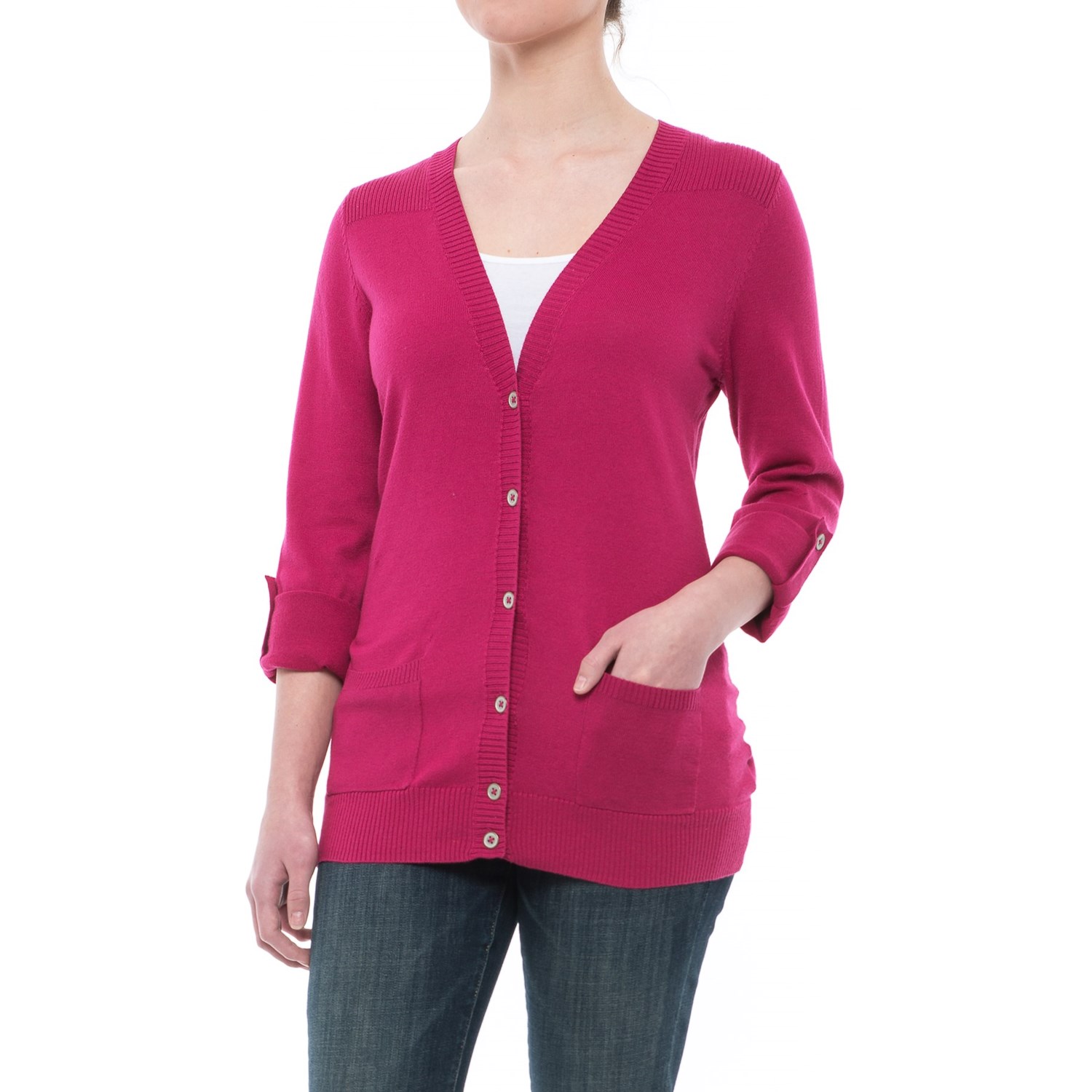 fuschia cardigan sweater