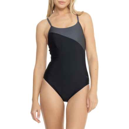 Speedo Asymmetrical Color-Block One-Piece Swimsuit in Black/Anthracite