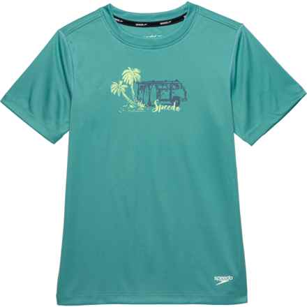 Speedo Big Boys Graphic Swim Shirt - UPF 50+, Short Sleeve in Porcelain
