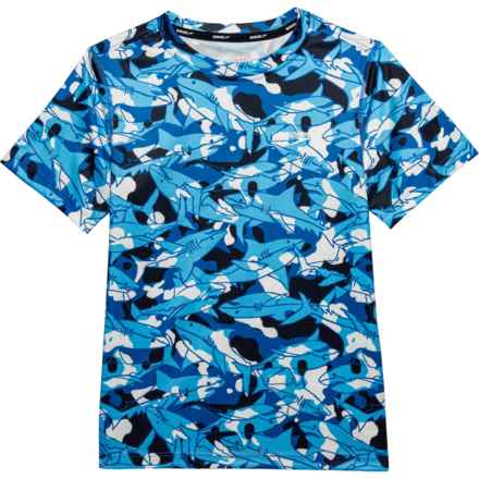 Speedo Big Boys Printed Swim Shirt - UPF 50+, Short Sleeve in Blue