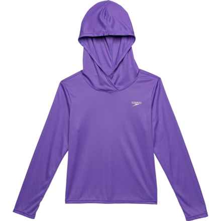 Speedo Big Girls Hooded Swim T-Shirt - UPF 50+, Long Sleeve in Purple Hebe
