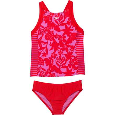 Speedo Big Girls Print Block Tankini Set - UPF 50+ in Bittersweet