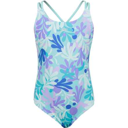 Speedo Big Girls Print One-Piece Swimsuit - UPF 50+ in Aqua Splash