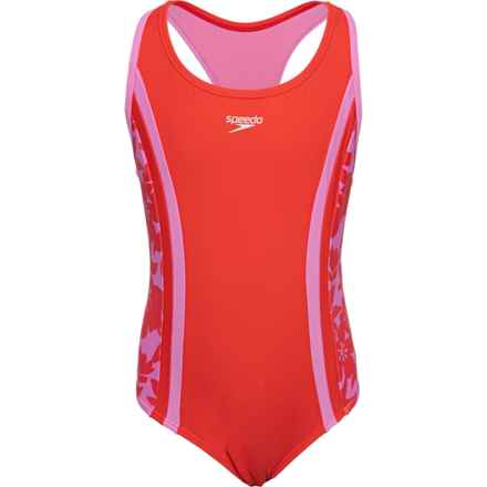 Speedo Big Girls Print Splice Racerback One-Piece Swimsuit - UPF 50+ in Red