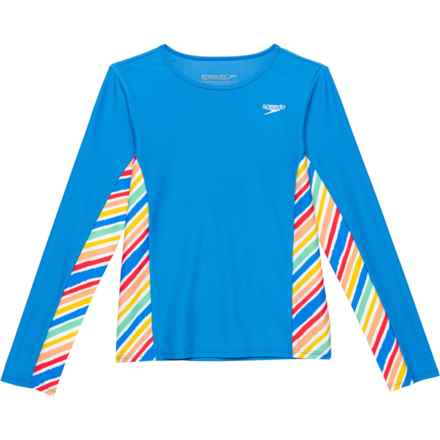 Speedo Big Girls Print Splice Rash Guard - UPF 50+, Long Sleeve in Super Sonic - Closeouts