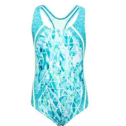 Speedo Big Girls Printed Sport Splice One-Piece Swimsuit - UPF 50+ in Capri Breeze