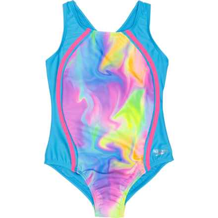 Speedo Big Girls Racerback One-Piece Swimsuit - UPF 50+ in Picton Blue