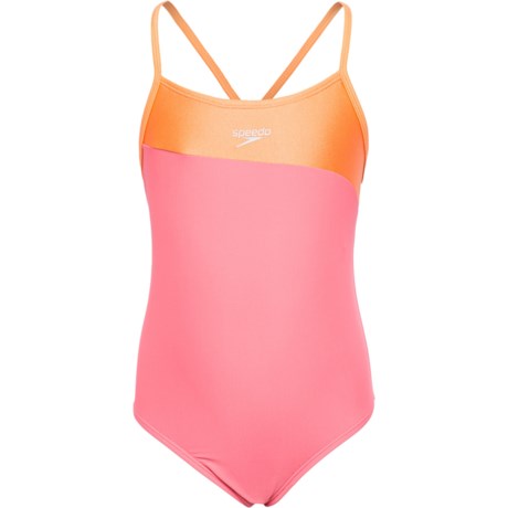 Speedo Big Girls Shimmer Color-Block One-Piece Swimsuit - UPF 50+ in Coral Paradise