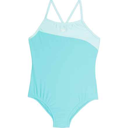 Speedo Big Girls Shimmer Color-Block One-Piece Swimsuit - UPF 50+ in Scuba Blue