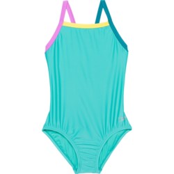 Speedo Big Girls Solid Propel Back One-Piece Swimsuit - UPF 50+ in Green/Ceramic