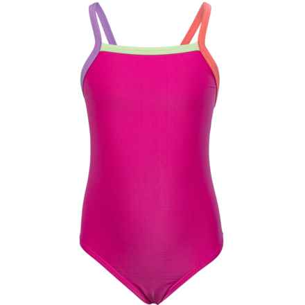Speedo Big Girls Solid Propel Back One-Piece Swimsuit - UPF 50+ in Rose Violet