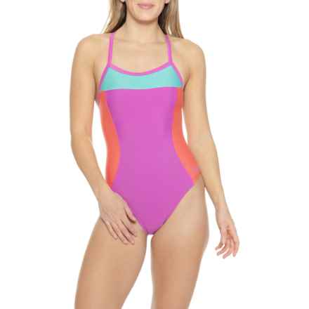 Speedo Color-Block Propel Back One-Piece Swimsuit - UPF 50+ in Neon Violet/Coral/Teal
