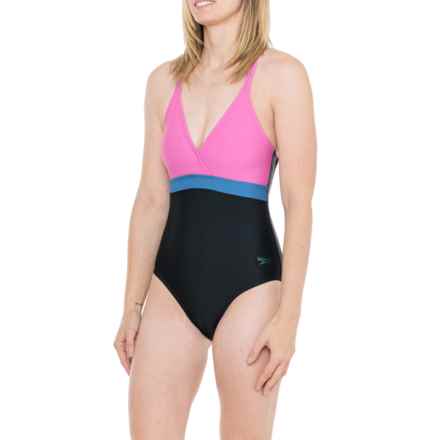 Speedo Cross-Back One-Piece Swimsuit - UPF 50+ in Rose Violet