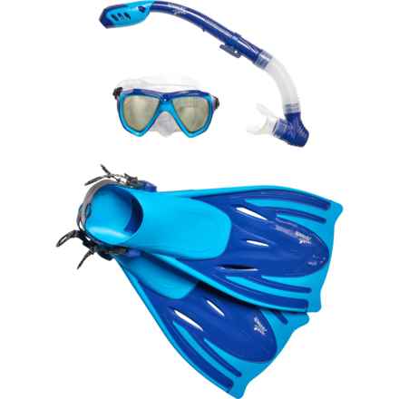 Speedo Hydroscope Swim Mask, Snorkel and Fins Set in Blue Steel