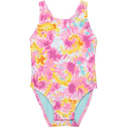 Speedo Infant and Toddler Girls Printed One-Piece Snapsuit Swimsuit - UPF 50+ in Rose Violet
