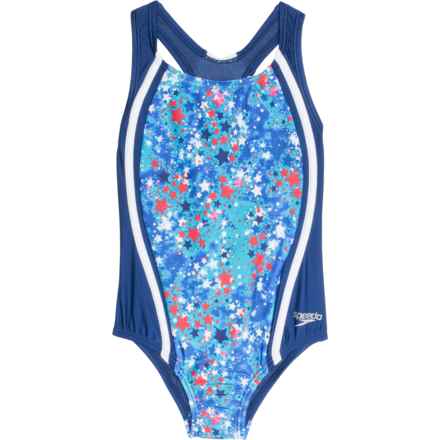 Speedo Little Girls Printed Sport Splice One-Piece Swimsuit - UPF 50+ in Blueprint