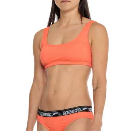 Speedo Rib Logo Bikini Top - UPF 50+ in Hot Coral