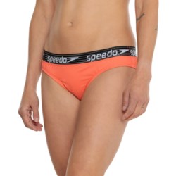 Speedo Ribbed Logo Bikini Bottoms - UPF 50+ in Hot Coral