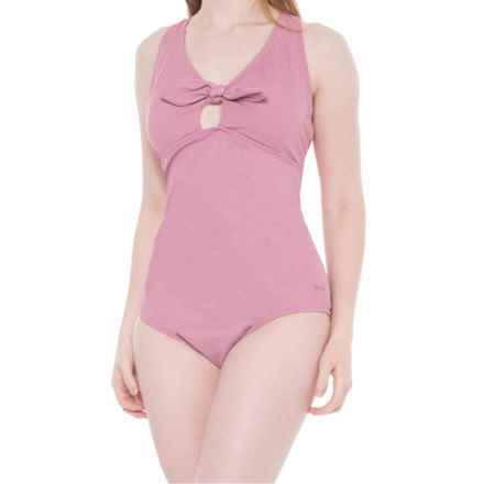 Speedo Ribbed Tie-Front One-Piece Swimsuit - UPF 50+ in Mauve Orchid