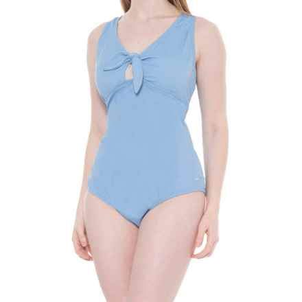 Speedo Ribbed Tie-Front One-Piece Swimsuit - UPF 50+ in Robbia Blue