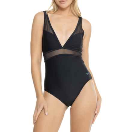 Speedo Solid Mesh One-Piece Swimsuit in Anthracite