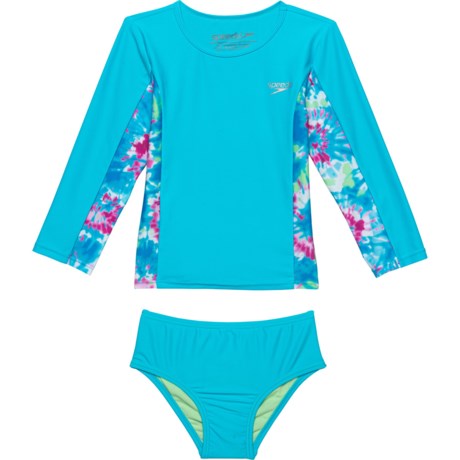 Speedo Toddler Girls Rash Guard and Bikini Bottoms Set - UPF 50+, Long Sleeve in Blue