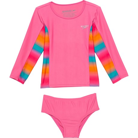 Speedo Toddler Girls Rash Guard and Bikini Bottoms Set - UPF 50+, Long Sleeve in Pink