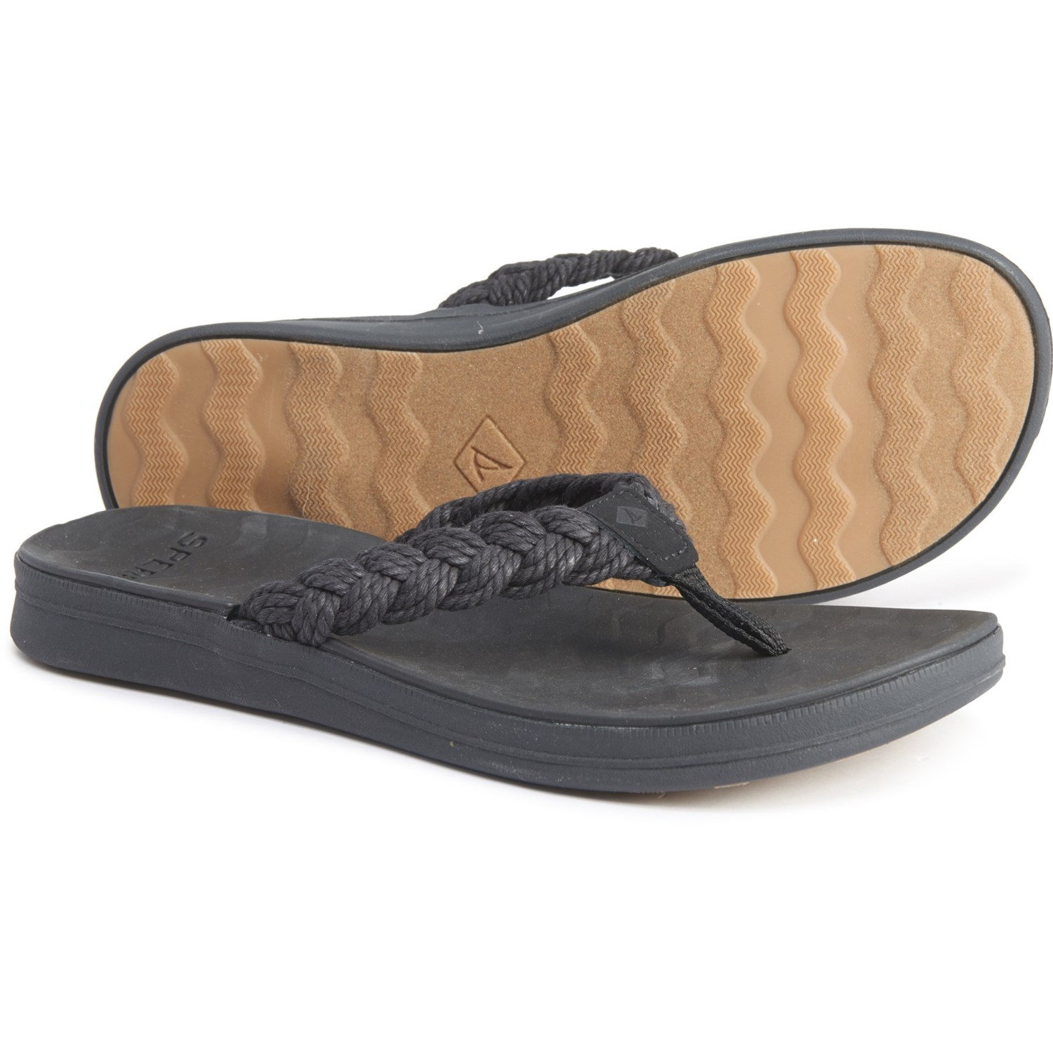 black sperry flip flops