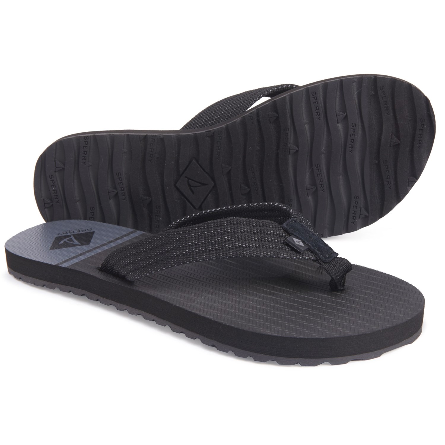 black sperry flip flops