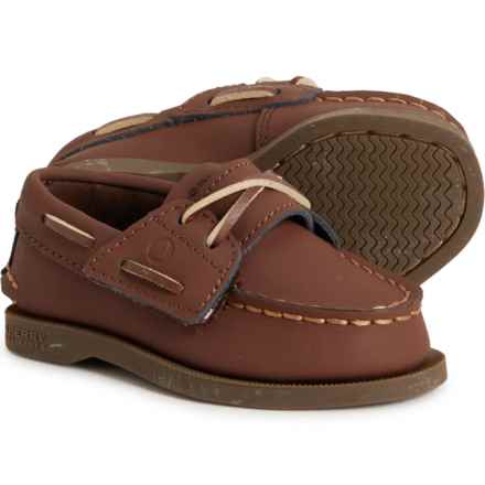 Sperry Little Boys and Girls Authentic Original Hook and Loop Boat Shoes - Leather in Chocolate