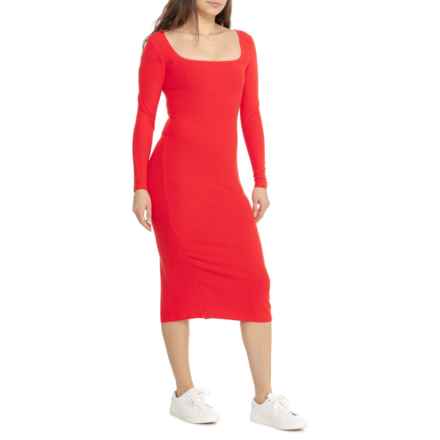 Spiritual Gangster Luly Slim Rib Dress - Long Sleeve in Ruby Red