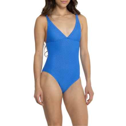 Splendid Plunge Eyelet One-Piece Swimsuit in Blue