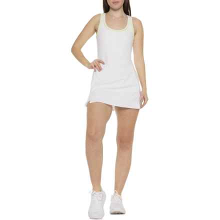 SPLITS59 Martina Rigor Piping Dress - Built-In Liner, Sleeveless in White/Chartreuse