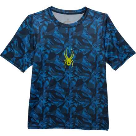 Spyder Big Boys Rash Guard - UPF 30+, Short Sleeve in Dress Blue Printed
