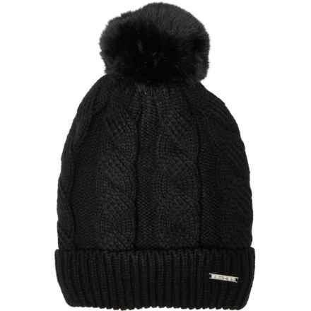 Spyder Cable Knit Pom Beanie in Black