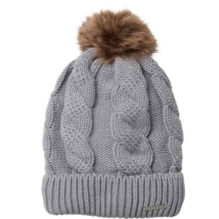 Spyder Cable Knit Pom Beanie in Pewter Heather