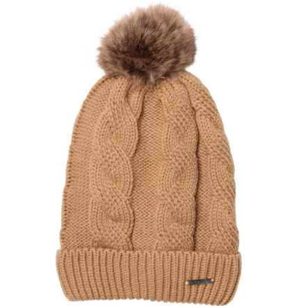 Spyder Cable Knit Pom Beanie in Taupe