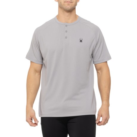 Spyder Grid Interlock Henley Shirt - UPF 30, Short Sleeve in Pewter