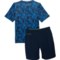 2VJPA_2 Spyder Little Boys Blackwater Printed Swim Shirt and Shorts Set - UPF 30+, Short Sleeve