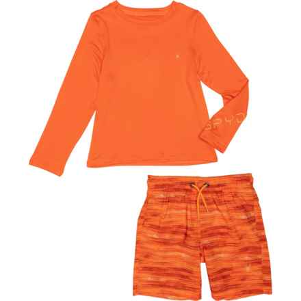 Spyder Little Boys Graphic Logo Rash Guard and Swim Shorts Set - UPF 30+, Long Sleeve in Tiger
