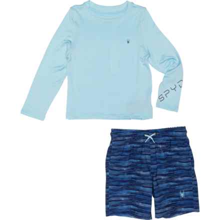 Spyder Little Boys Graphic Logo Rash Guard and Swim Shorts Set - UPF 30+, Long Sleeve in Waterspout