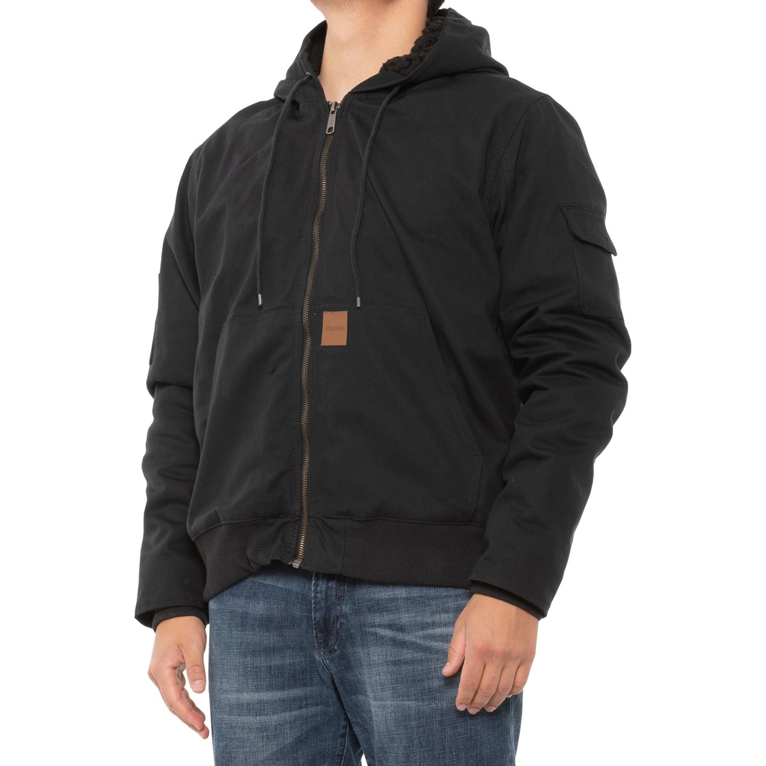Stanley Men's Canvas Hooded Sherpa Lined Bomber Jacket (Black)