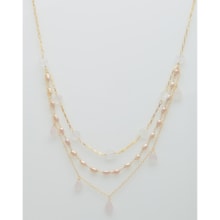 Stanley Creations Rose Quartz and Pearl Necklace - Three Layer in Gold W/Pearl/Rose Quartz - Closeouts