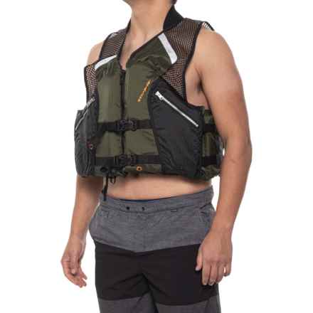 Stearns Comfort Series Collared Fishing Type III PFD Life Jacket (For Men) in Black/Green