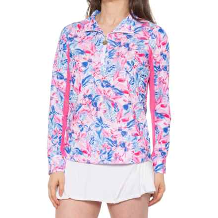 Stella Parker Mesh Combo Zip Neck Shirt - UPF 50, Long Sleeve in Deep Sea Pink