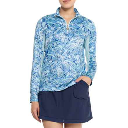 Stella Parker Mesh Combo Zip-Neck Shirt - UPF 50, Long Sleeve in Floral Dreams Teal