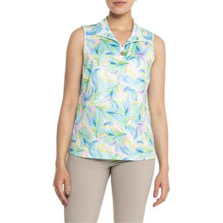 Stella Parker Printed Zip Neck Golf Shirt - UPF 50, Sleeveless in Pastel Palm