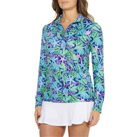 Stella Parker Ruched Front Shirt - UPF 50, Zip Neck, Long Sleeve in Starlite